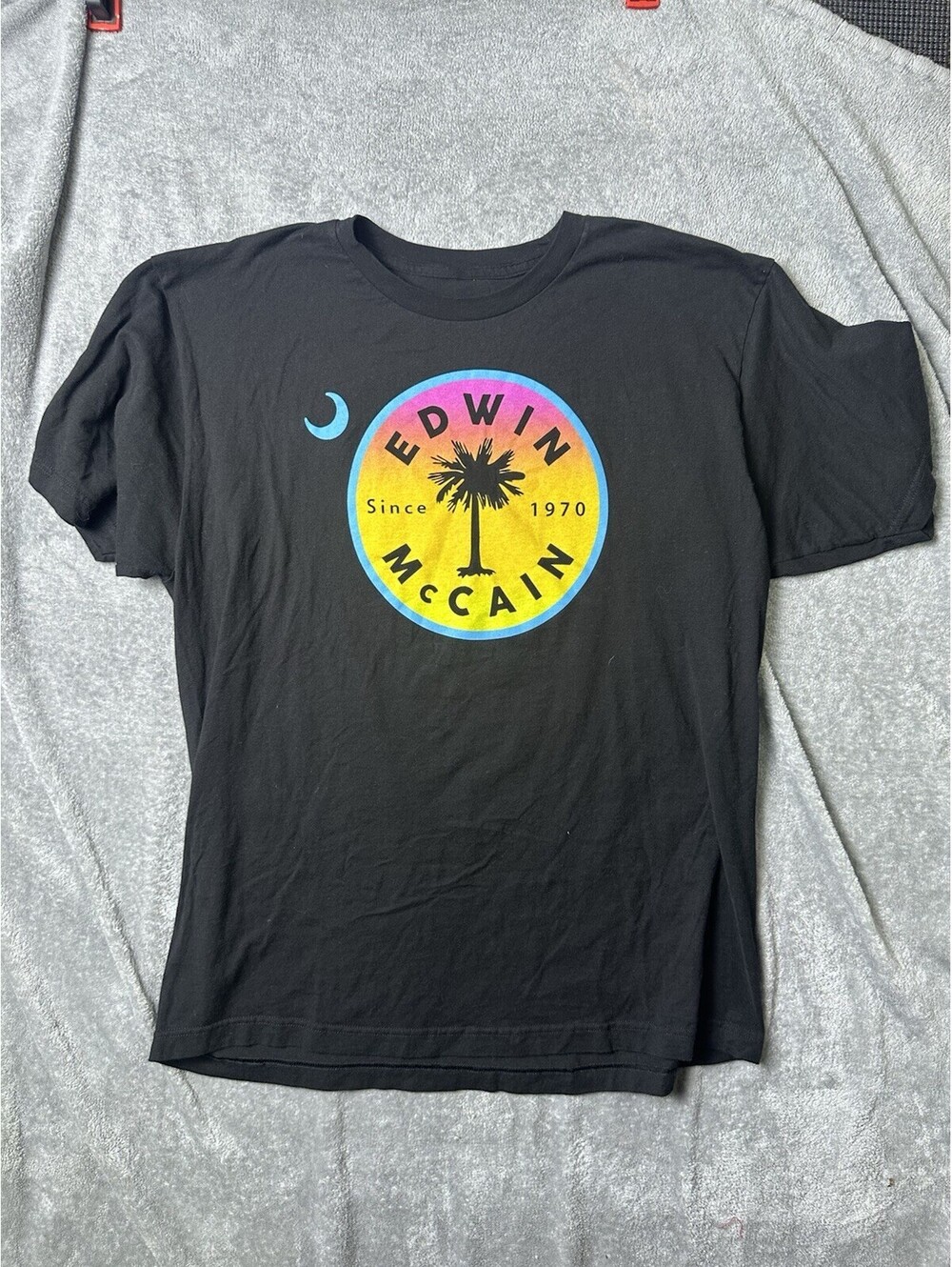 Edwin McCain 2025 Tour Concert T Shirt Palm Tree Graphic Black Adult Large